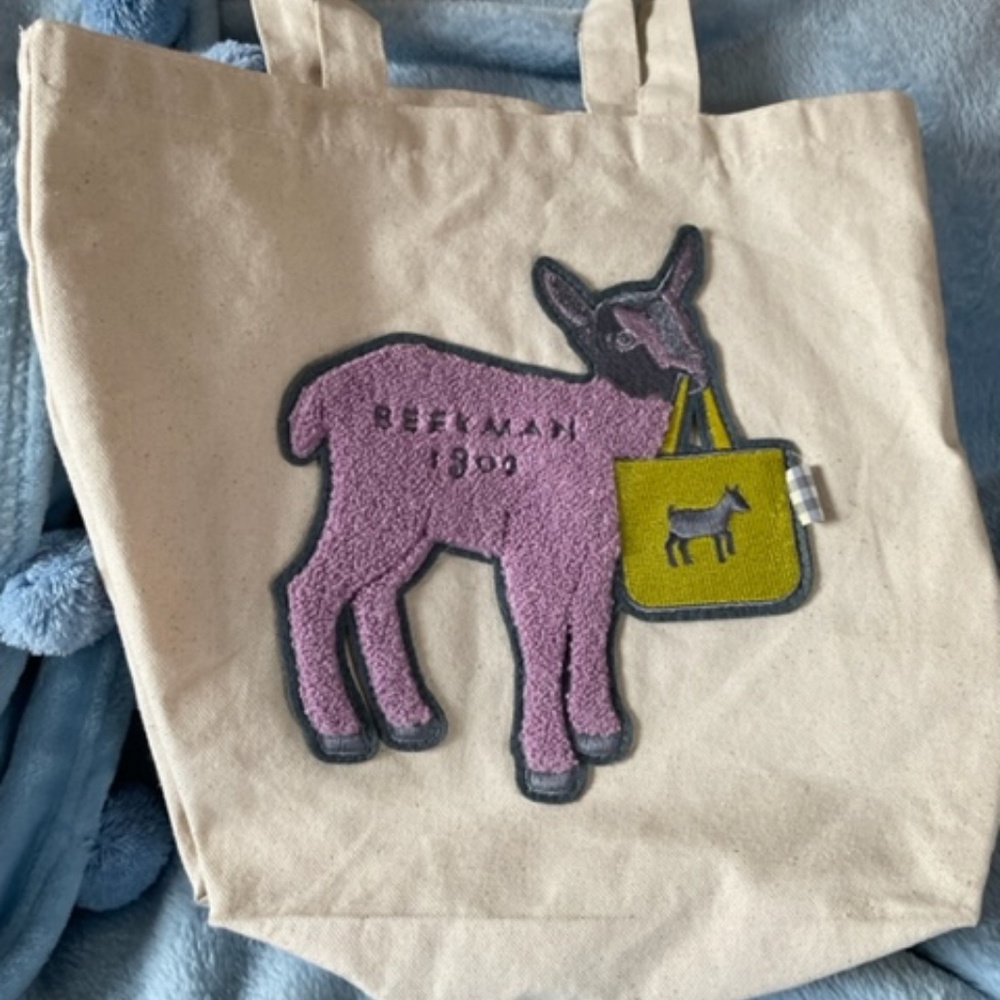 Beekman 1802 3D Canvas Tote, purple lamb with bag, new w/o tags